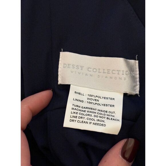 NWT Dessy Collection Dress Cutaway Shoulder Crepe Column Midnight Blue Size 4 - Picture 10 of 10